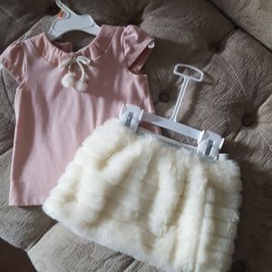 Baby girl Holliday outfit pink top faux fur eucru